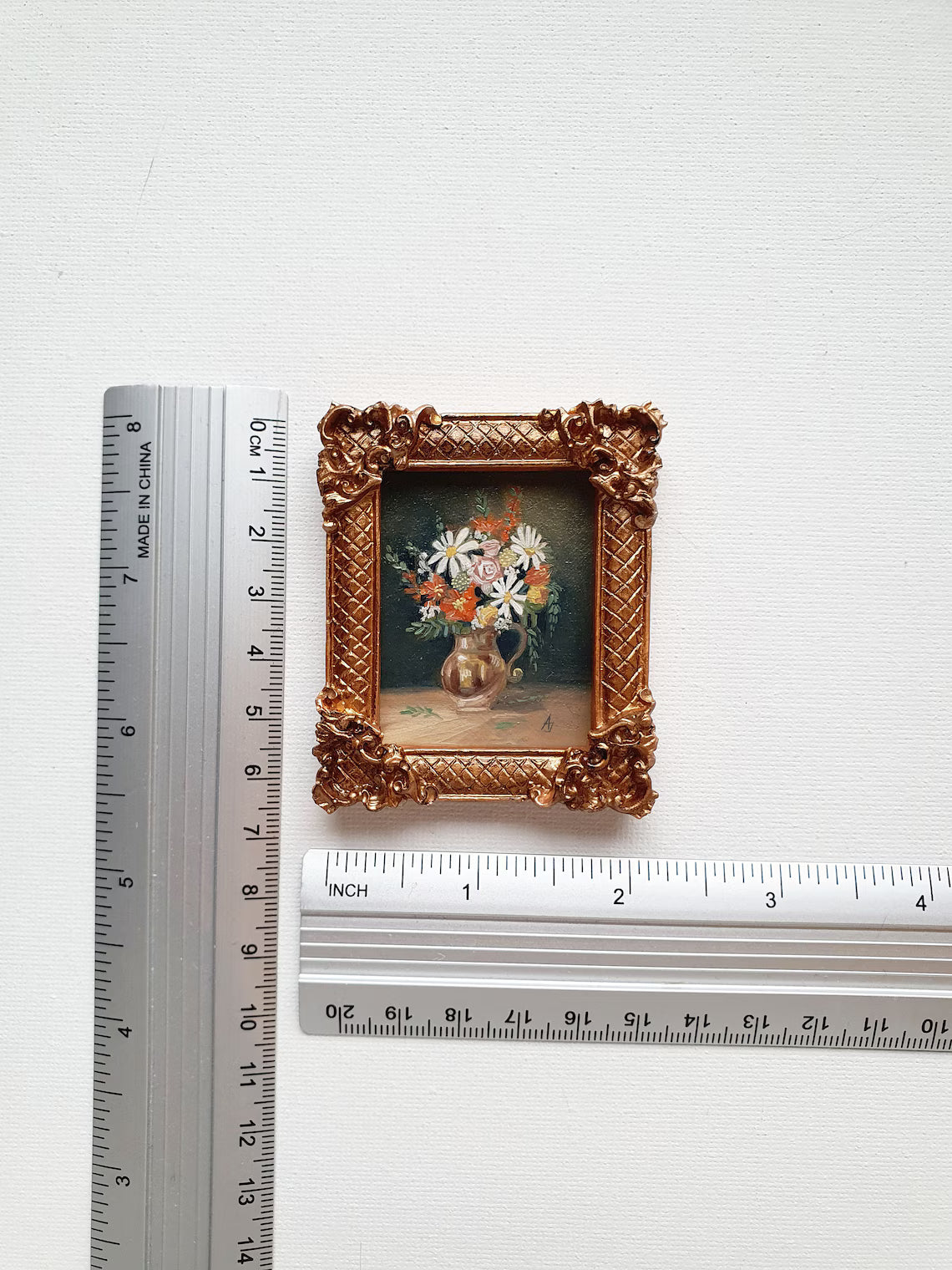 Miniature flowers oil painting, Original tiny art work, Hand painted mini picture
