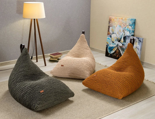 Khaki lounge chair, Floor sofa orange, Unique chair, Large floor pillow, Bean bag chair, Own yarn production 37colors Filled Ready for use